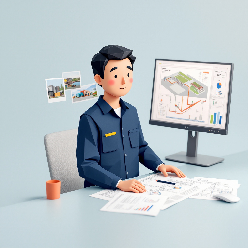 インフラ設備設計（電気・機械・管路）のキャラクターイラスト